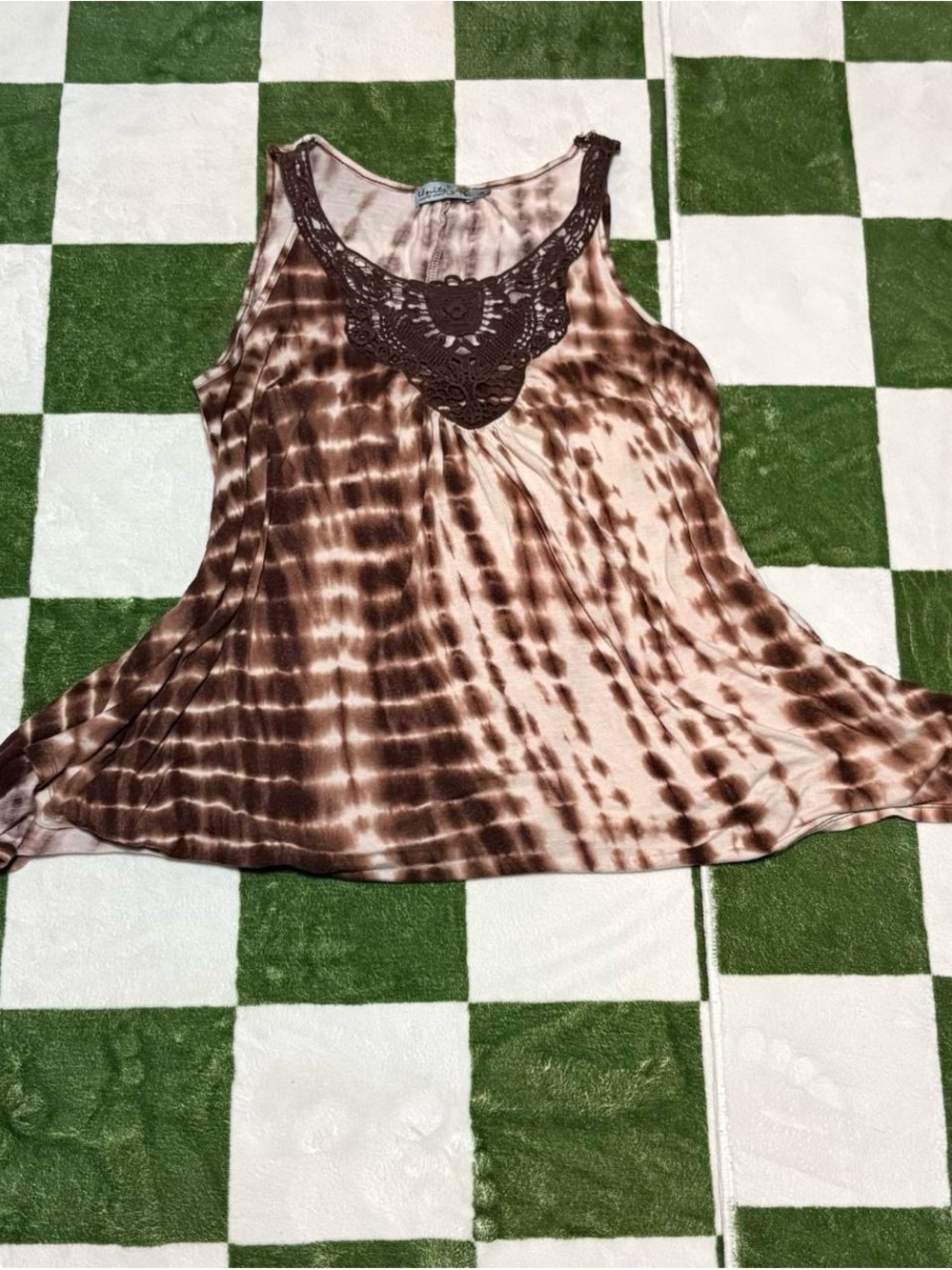 Unity Y2K Brown Tie-Dye Babydoll Flowy Tank Top Size S